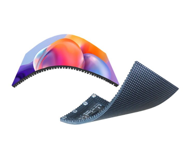 Professional PNG product image of a flexible curved LED display by Visual Lab, offering innovative design for immersive digital signage, exhibitions, and creative installations.صورة PNG احترافية لشاشة LED مرنة ومنحنية من فيجوال لاب، تقدم تصميم مبتكر للافتات الرقمية الغامرة والمعارض والتجهيزات الإبداعية.