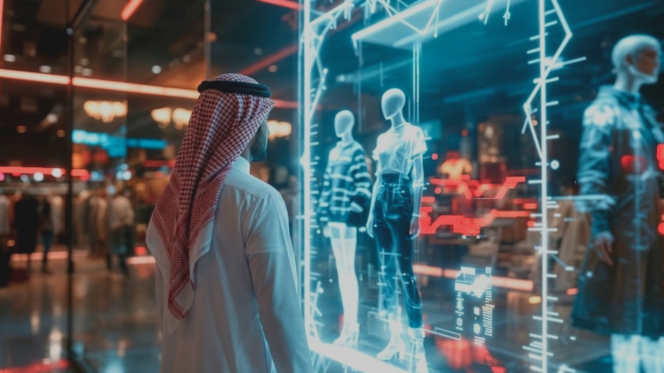 Visual Lab Transparent LED display with see-through design, delivering vibrant visuals for retail windows and glass facades.شاشات إل إي دي ليد الشفافة من فيجوال لاب بتصميم شفاف يتيح الرؤية، وتقدم محتوى بصريًا نابضًا بالحياة لواجهات المتاجر والأسطح الزجاجية.